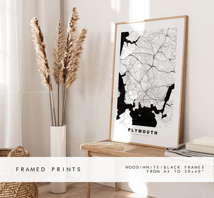 Plymouth Map Print - Minimalist City Map Poster - Map Art - UK - Plymouth Print - Plymouth Poster - Different Colours Available