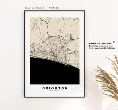 Brighton Map Print - Minimalist City Map Poster - Map Art - UK - Brighton Print - Brighton Poster - Different Colours Available