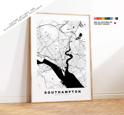 Southampton Map Print - Minimalist City Map Poster - Map Art - UK - Southampton Print - Southampton Poster - Different Colours Available