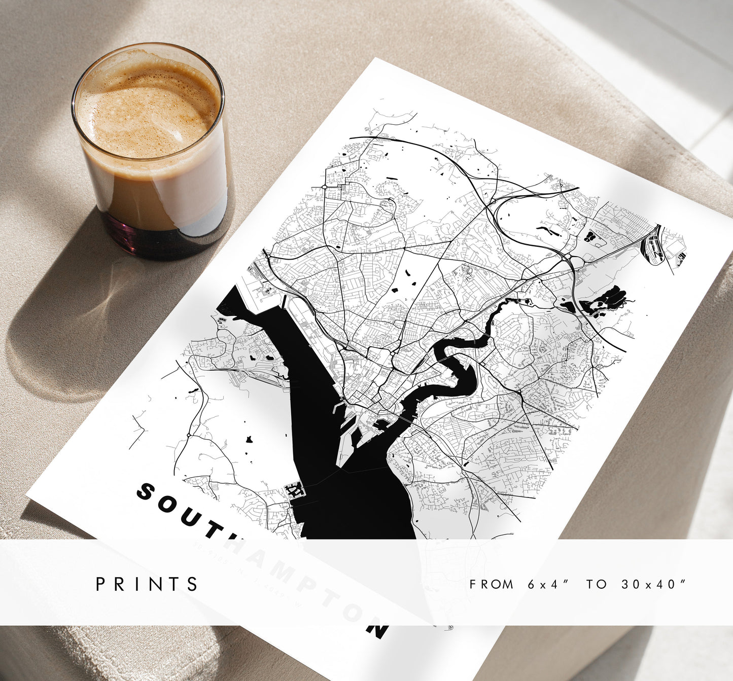 Southampton Map Print - Minimalist City Map Poster - Map Art - UK - Southampton Print - Southampton Poster - Different Colours Available