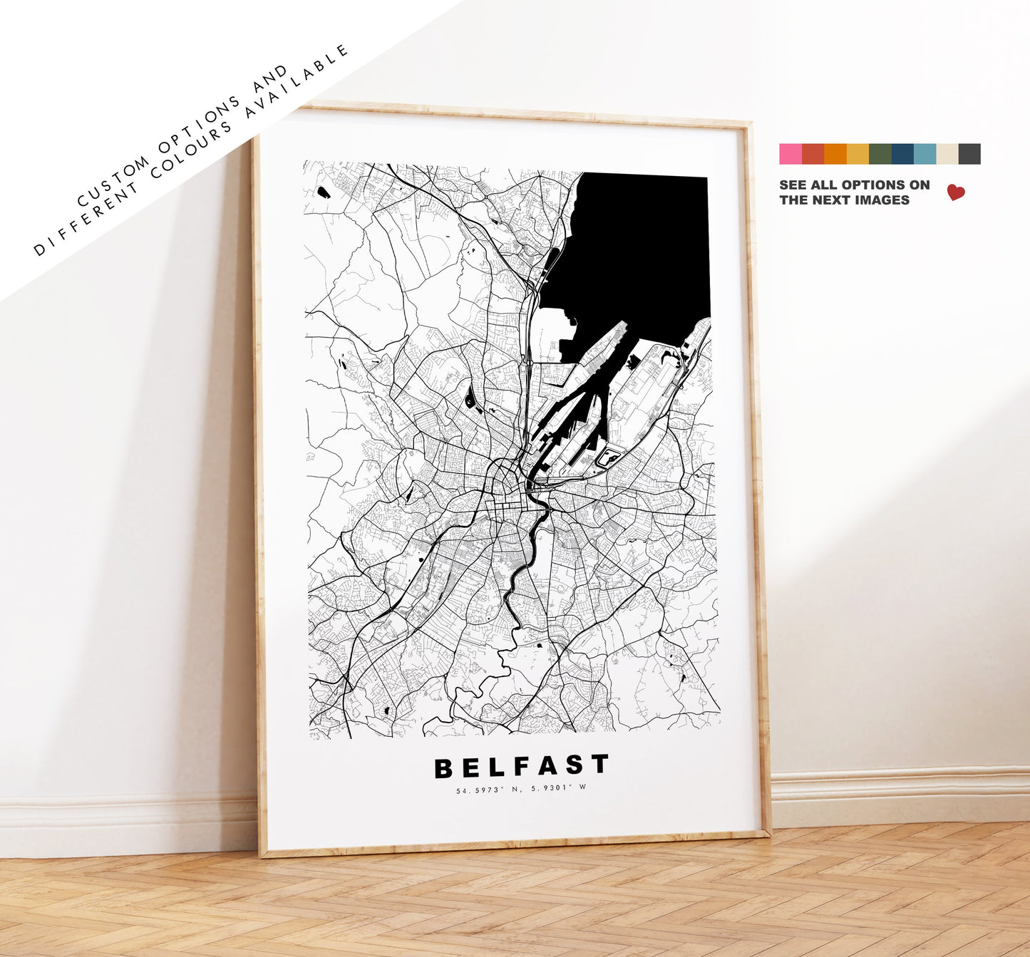 Belfast Map Print - Minimalist City Map Poster - Map Art - UK - Belfast Print - Belfast Poster - Different Colours Available