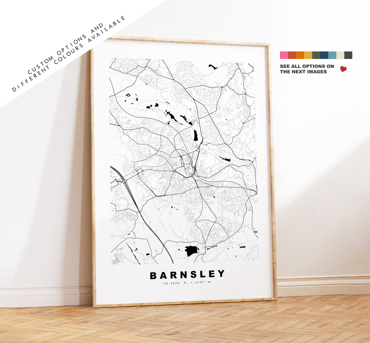 Barnsley Map Print - Minimalist City Map Poster - Map Wall Art - UK - Barnsley Print - Barnsley Poster - Different Colours Available