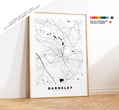 Barnsley Map Print - Minimalist City Map Poster - Map Wall Art - UK - Barnsley Print - Barnsley Poster - Different Colours Available