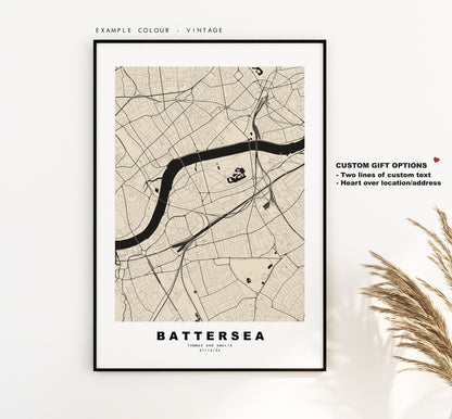 Battersea Map Print - Minimalist City Map Poster - Map Wall Art - UK - Battersea Print - Battersea Poster - Different Colours Available