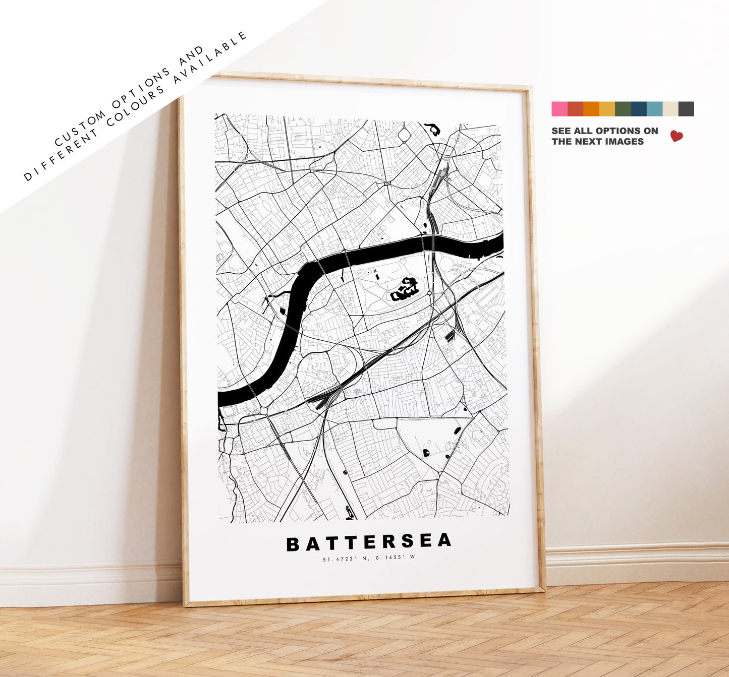 Battersea Map Print - Minimalist City Map Poster - Map Wall Art - UK - Battersea Print - Battersea Poster - Different Colours Available