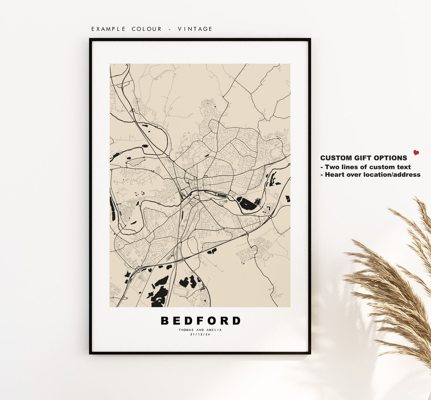 Bedford Map Print - Minimalist City Map Poster - Map Wall Art - UK - Bedford Print - Bedford Poster - Different Colours Available