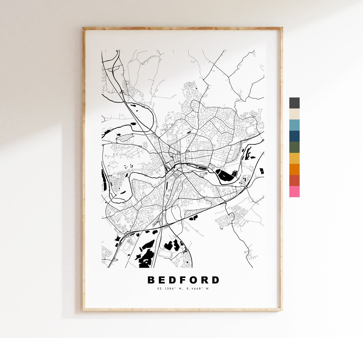 Bedford Map Print - Minimalist City Map Poster - Map Wall Art - UK - Bedford Print - Bedford Poster - Different Colours Available