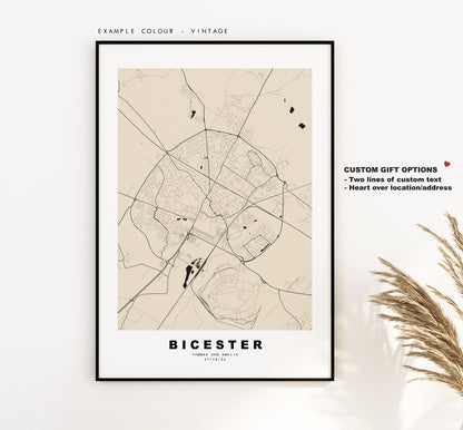 Bicester Map Print - Minimalist City Map Poster - Map Wall Art - UK - Bicester Print - Bicester Poster - Different Colours Available