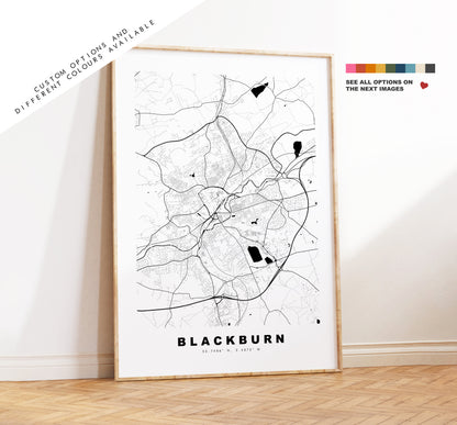 Blackburn Map Print - Minimalist City Map Poster - Map Wall Art - UK - Blackburn Print - Blackburn Poster - Different Colours Available