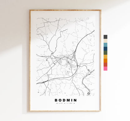 Bodmin Map Print - Minimalist City Map Poster - Map Wall Art - UK - Bodmin Print - Bodmin Poster - Different Colours Available