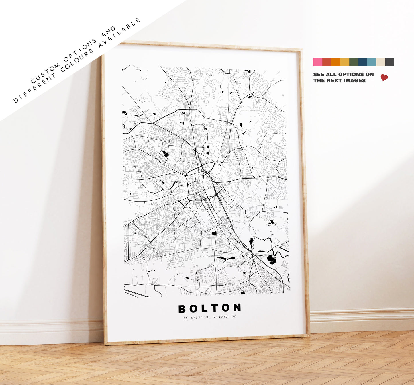 Bolton Map Print - Minimalist City Map Poster - Map Wall Art - UK - Bolton Print - Bolton Poster - Different Colours Available