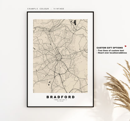 Bradford Map Print - Minimalist City Map Poster - Map Wall Art - UK - Bradford Print - Bradford Poster - Different Colours Available