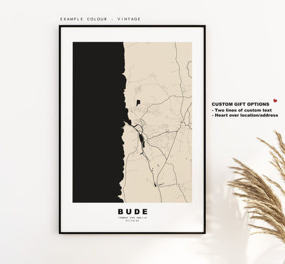 Bude Map Print - Minimalist City Map Poster - Map Wall Art - UK - Bude Print - Bude Poster - Different Colours Available