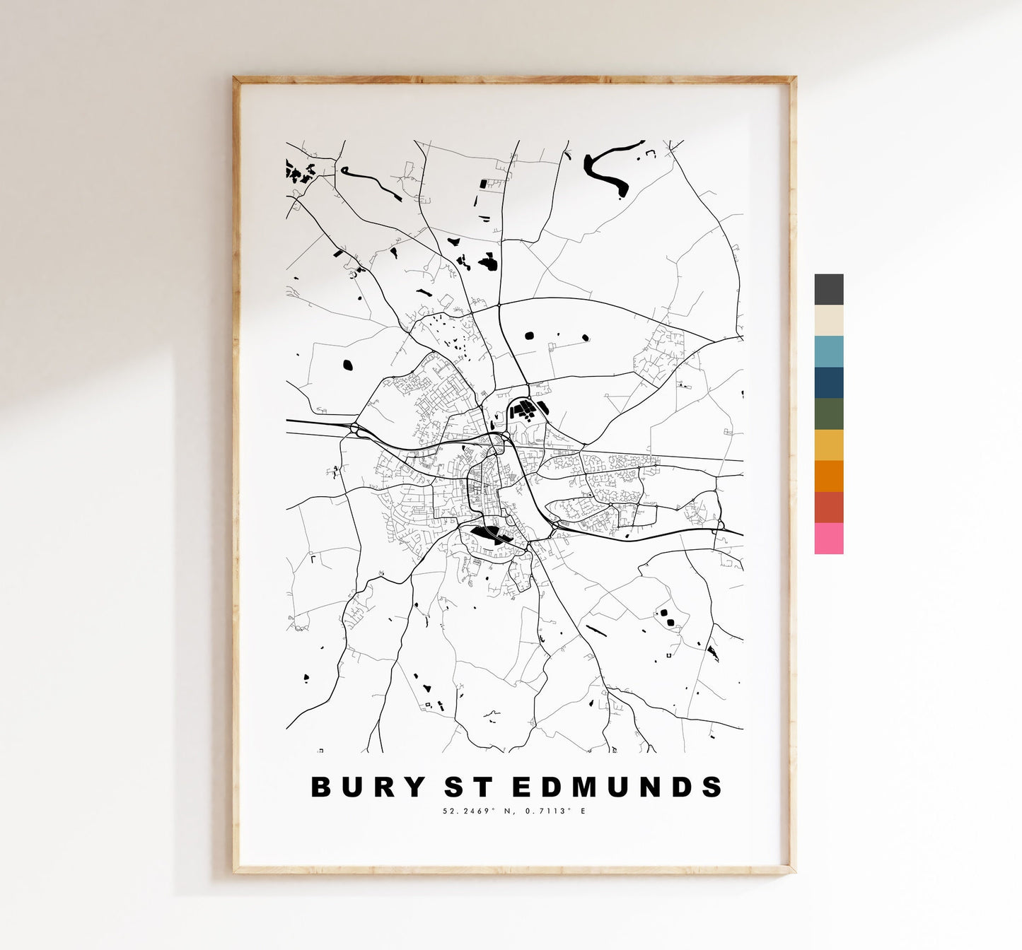 Bury St Edmunds Map Print - Minimalist City Map Poster - Map Wall Art - UK - Bury St Edmunds Print - Poster - Different Colours Available