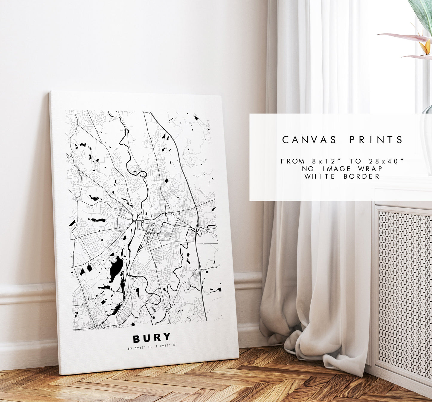 Bury Map Print - Minimalist City Map Poster - Map Wall Art - UK - Bury Print - Bury Poster - Different Colours Available