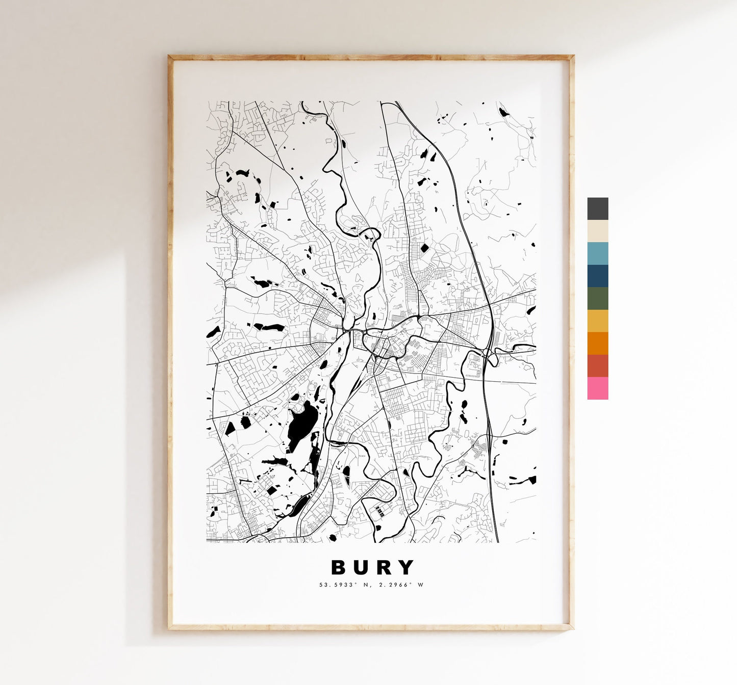 Bury Map Print - Minimalist City Map Poster - Map Wall Art - UK - Bury Print - Bury Poster - Different Colours Available