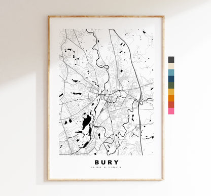 Bury Map Print - Minimalist City Map Poster - Map Wall Art - UK - Bury Print - Bury Poster - Different Colours Available