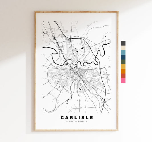 Carlisle Map Print - Minimalist City Map Poster - Map Wall Art - UK - Carlisle Print - Carlisle Poster - Different Colours Available