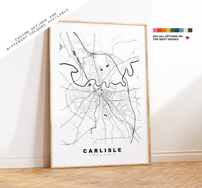 Carlisle Map Print - Minimalist City Map Poster - Map Wall Art - UK - Carlisle Print - Carlisle Poster - Different Colours Available