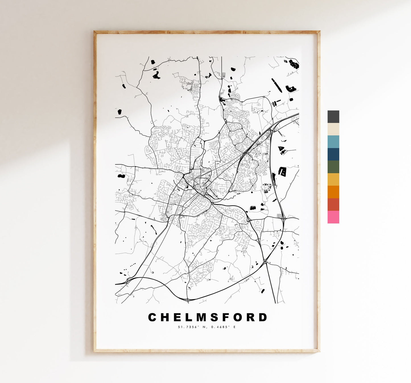 Chelmsford Map Print - Minimalist City Map Poster - Map Wall Art - UK - Chelmsford Print - Chelmsford Poster - Different Colours Available