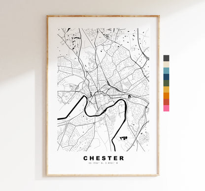 Chester Map Print - Minimalist City Map Poster - Map Wall Art - UK - Chester Print - Chester Poster - Different Colours Available