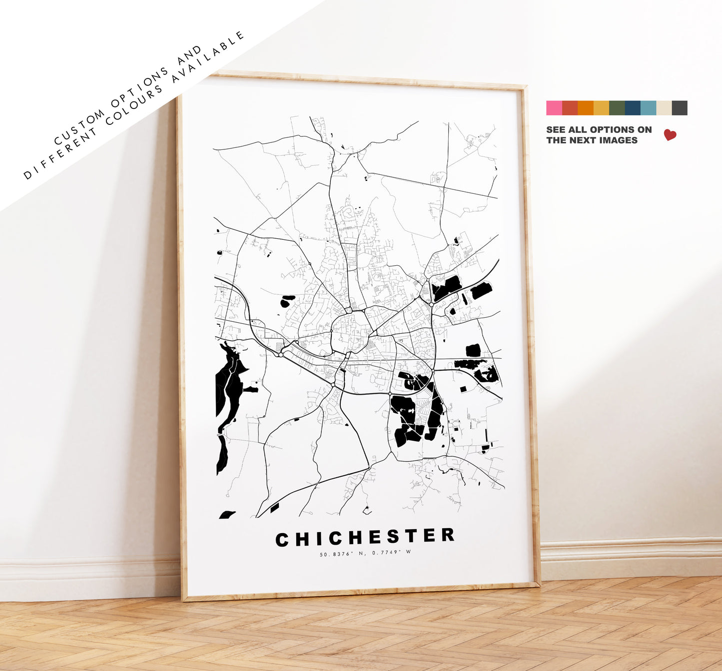 Chichester Map Print - Minimalist City Map Poster - Map Wall Art - UK - Chichester Print - Chichester Poster - Different Colours Available