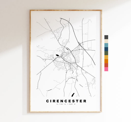 Cirencester Map Print - Minimalist City Map Poster - Map Art - UK - Cirencester Print - Cirencester Poster - Different Colours Available