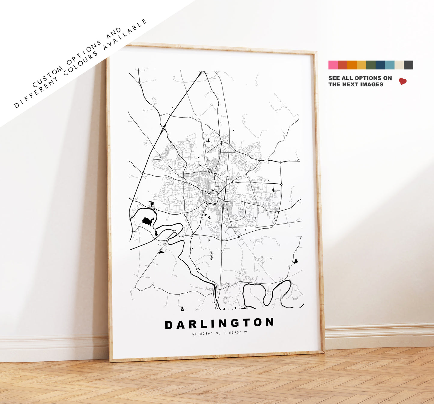 Darlington Map Print - Minimalist City Map Poster - Map Wall Art - UK - Darlington Print - Darlington Poster - Different Colours Available