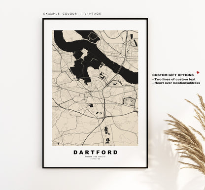 Dartford Map Print - Minimalist City Map Poster - Map Wall Art - UK - Dartford Print - Dartford Poster - Different Colours Available