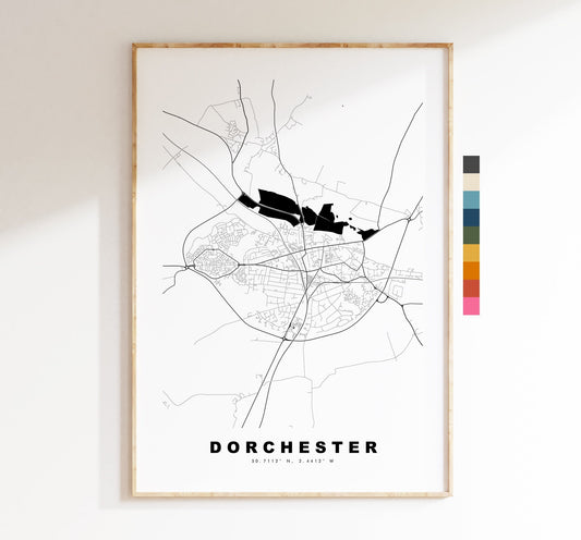 Dorchester Map Print - Minimalist City Map Poster - Map Wall Art - UK - Dorchester Print - Dorchester Poster - Different Colours Available