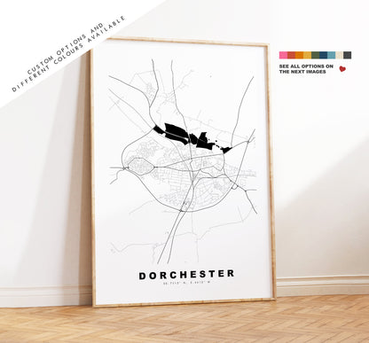 Dorchester Map Print - Minimalist City Map Poster - Map Wall Art - UK - Dorchester Print - Dorchester Poster - Different Colours Available