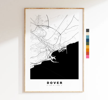 Dover Map Print - Minimalist City Map Poster - Map Wall Art - UK - Dover Print - Dover Poster - Different Colours Available