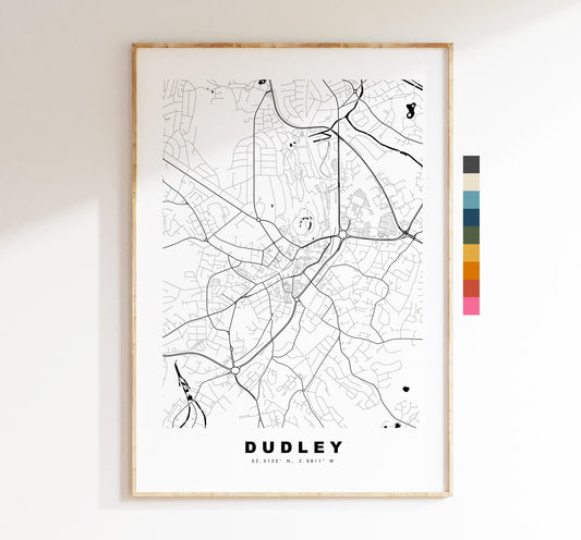 Dudley Map Print - Minimalist City Map Poster - Map Wall Art - UK - Dudley Print - Dudley Poster - Different Colours Available