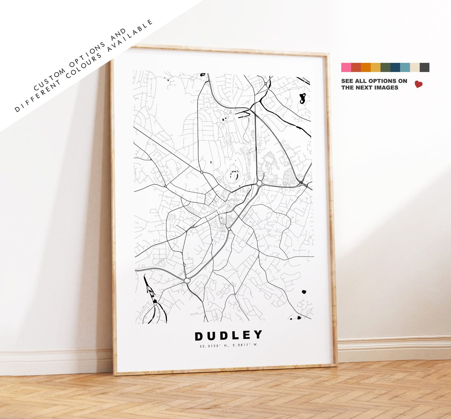 Dudley Map Print - Minimalist City Map Poster - Map Wall Art - UK - Dudley Print - Dudley Poster - Different Colours Available