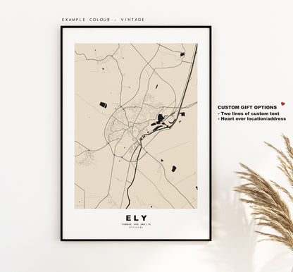 Ely Map Print - Minimalist City Map Poster - Map Wall Art - UK - Ely Print - Ely Poster - Different Colours Available