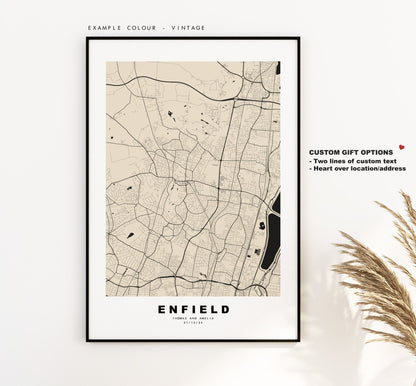 Enfield Map Print - Minimalist City Map Poster - Map Wall Art - UK - Enfield Print - Enfield Poster - Different Colours Available