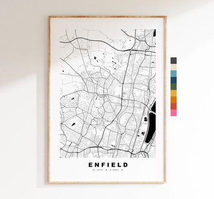 Enfield Map Print - Minimalist City Map Poster - Map Wall Art - UK - Enfield Print - Enfield Poster - Different Colours Available