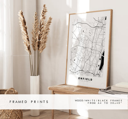 Enfield Map Print - Minimalist City Map Poster - Map Wall Art - UK - Enfield Print - Enfield Poster - Different Colours Available