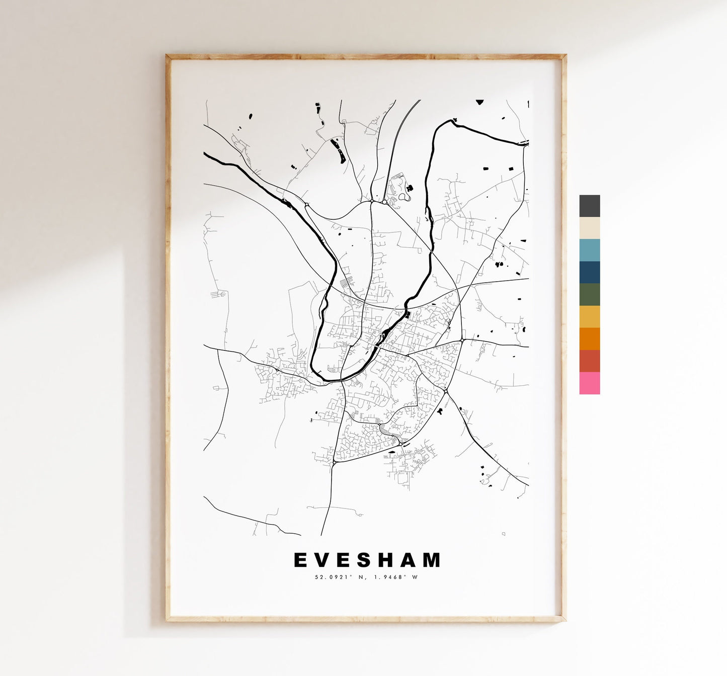 Evesham Map Print - Minimalist City Map Poster - Map Wall Art - UK - Evesham Print - Evesham Poster - Different Colours Available