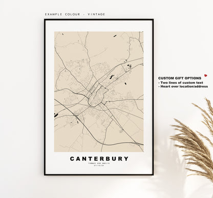 Canterbury Map Print - Minimalist City Map Poster - Map Wall Art - UK - Canterbury Print - Canterbury Poster - Different Colours Available