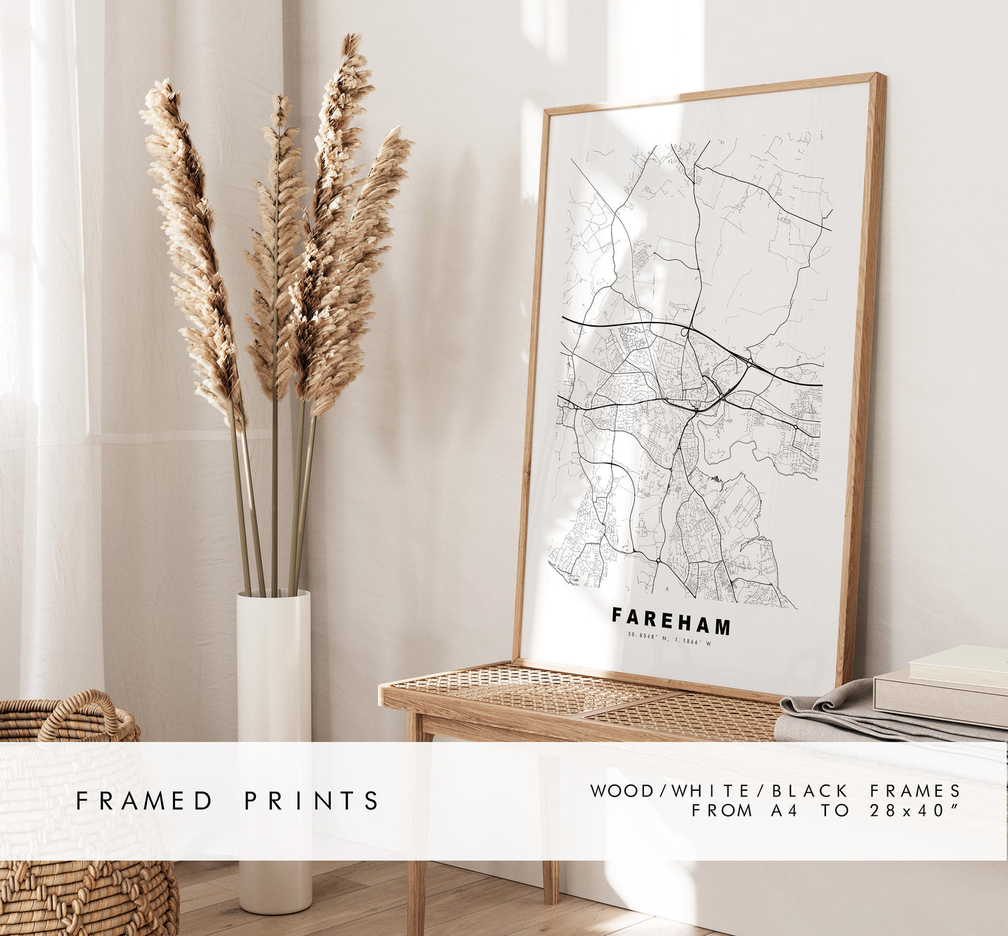 Fareham Map Print - Minimalist City Map Poster - Map Wall Art - UK - Fareham Print - Fareham Poster - Different Colours Available