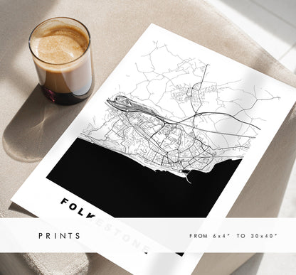 Folkestone Map Print - Minimalist City Map Poster - Map Wall Art - UK - Folkestone Print - Folkestone Poster - Different Colours Available