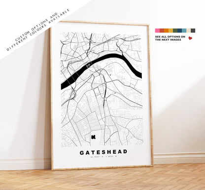 Gateshead Map Print - Minimalist City Map Poster - Map Wall Art - UK - Gateshead Print - Gateshead Poster - Different Colours Available