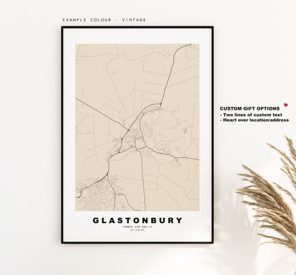 Glastonbury Map Print - Minimalist City Map Poster - Map Art - UK - Glastonbury Print - Glastonbury Poster - Different Colours Available