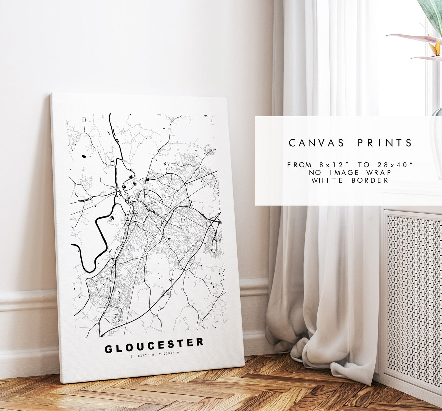 Gloucester Map Print - Minimalist City Map Poster - Map Wall Art - UK - Gloucester Print - Gloucester Poster - Different Colours Available