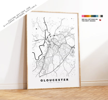 Gloucester Map Print - Minimalist City Map Poster - Map Wall Art - UK - Gloucester Print - Gloucester Poster - Different Colours Available