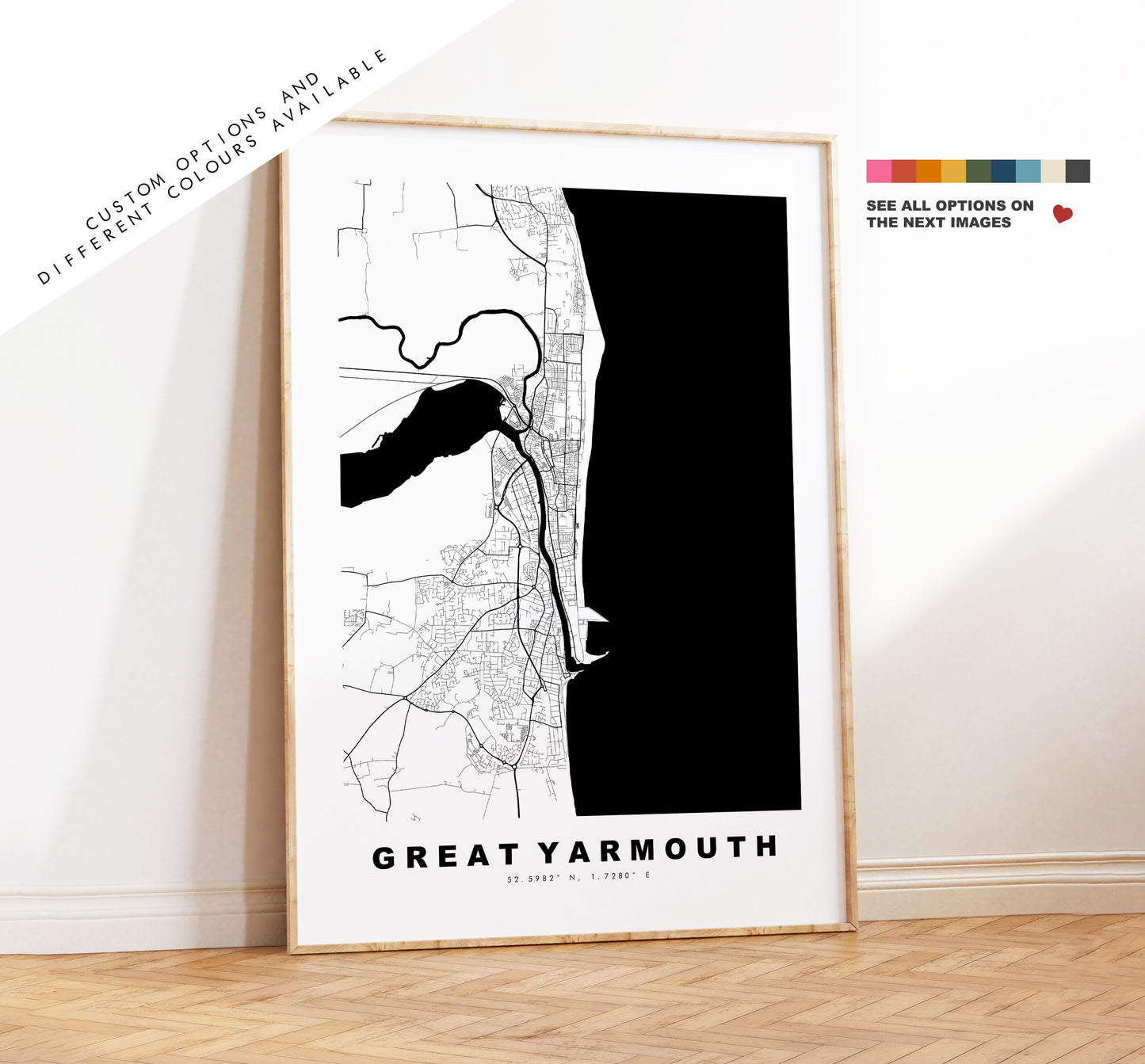 Great Yarmouth Map Print - Minimalist City Map Poster - Map Wall Art - UK - Print - Great Yarmouth Poster - Different Colours Available