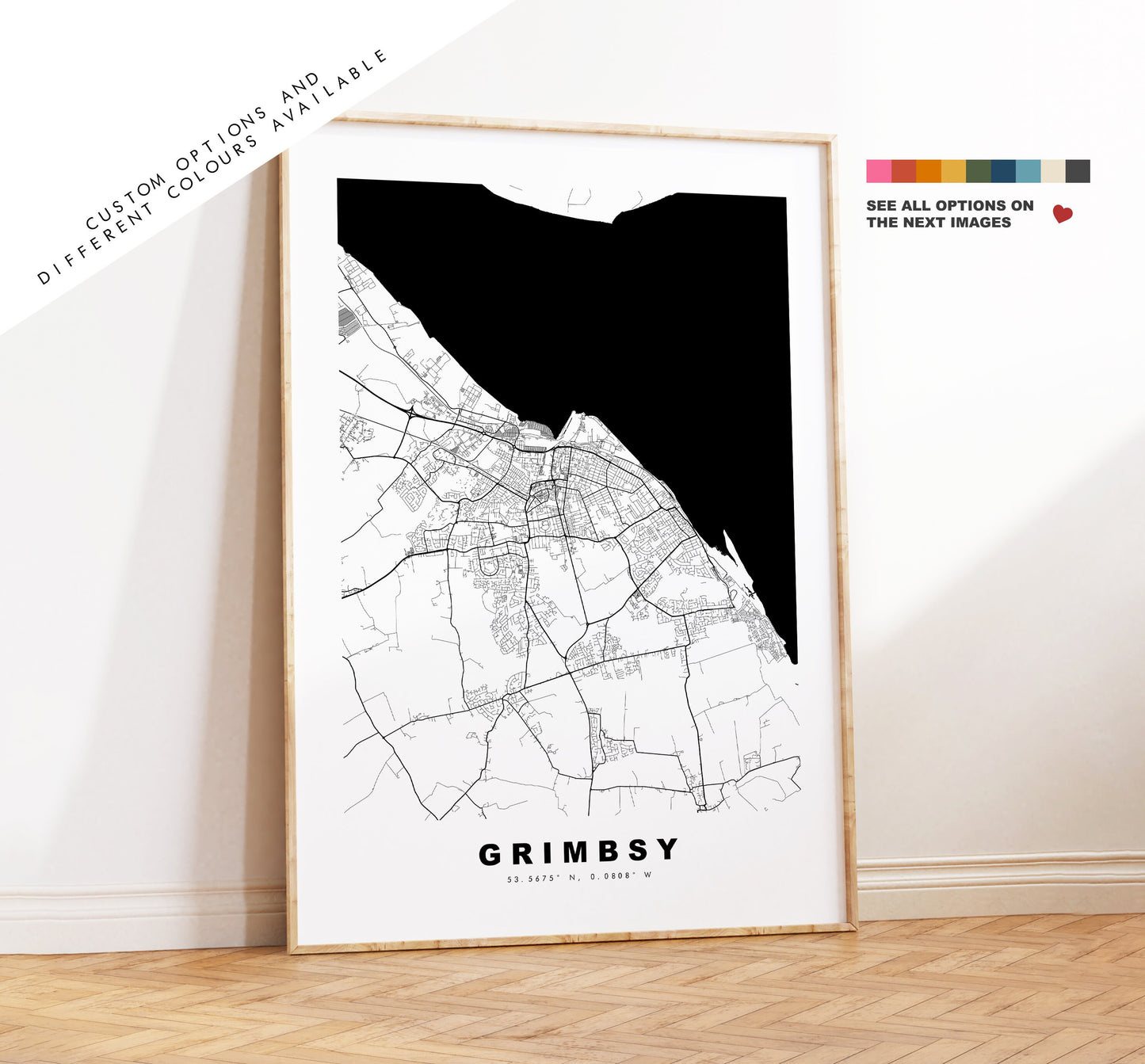 Grimsby Map Print - Minimalist City Map Poster - Map Wall Art - UK - Grimsby Print - Grimsby Poster - Different Colours Available