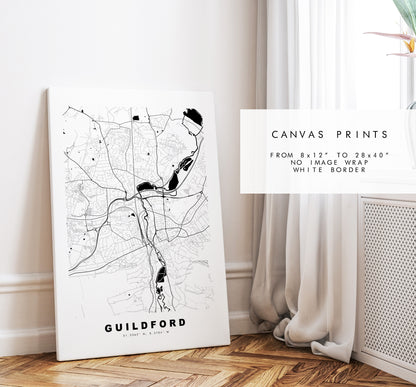 Guildford Map Print - Minimalist City Map Poster - Map Wall Art - UK - Guildford Print - Guildford Poster - Different Colours Available