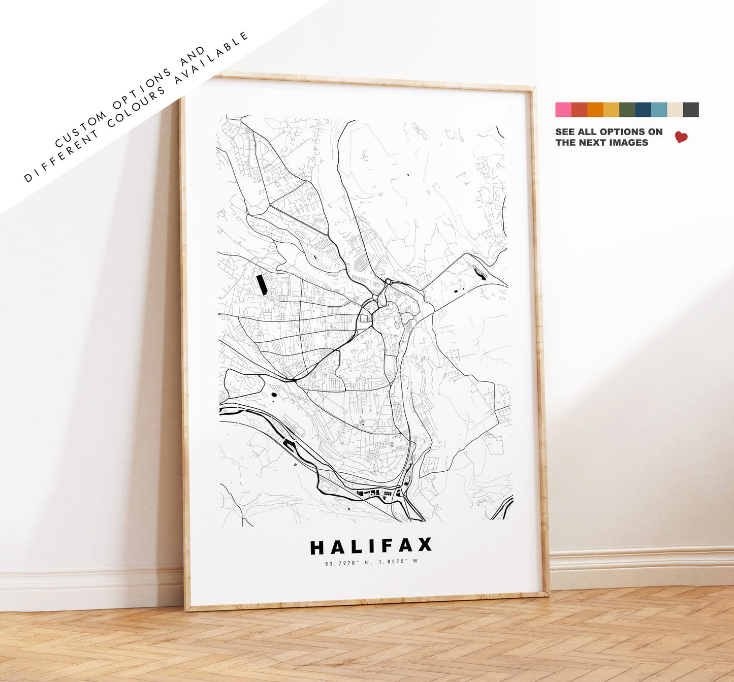 Halifax Map Print - Minimalist City Map Poster - Map Wall Art - UK - Halifax Print - Halifax Poster - Different Colours Available